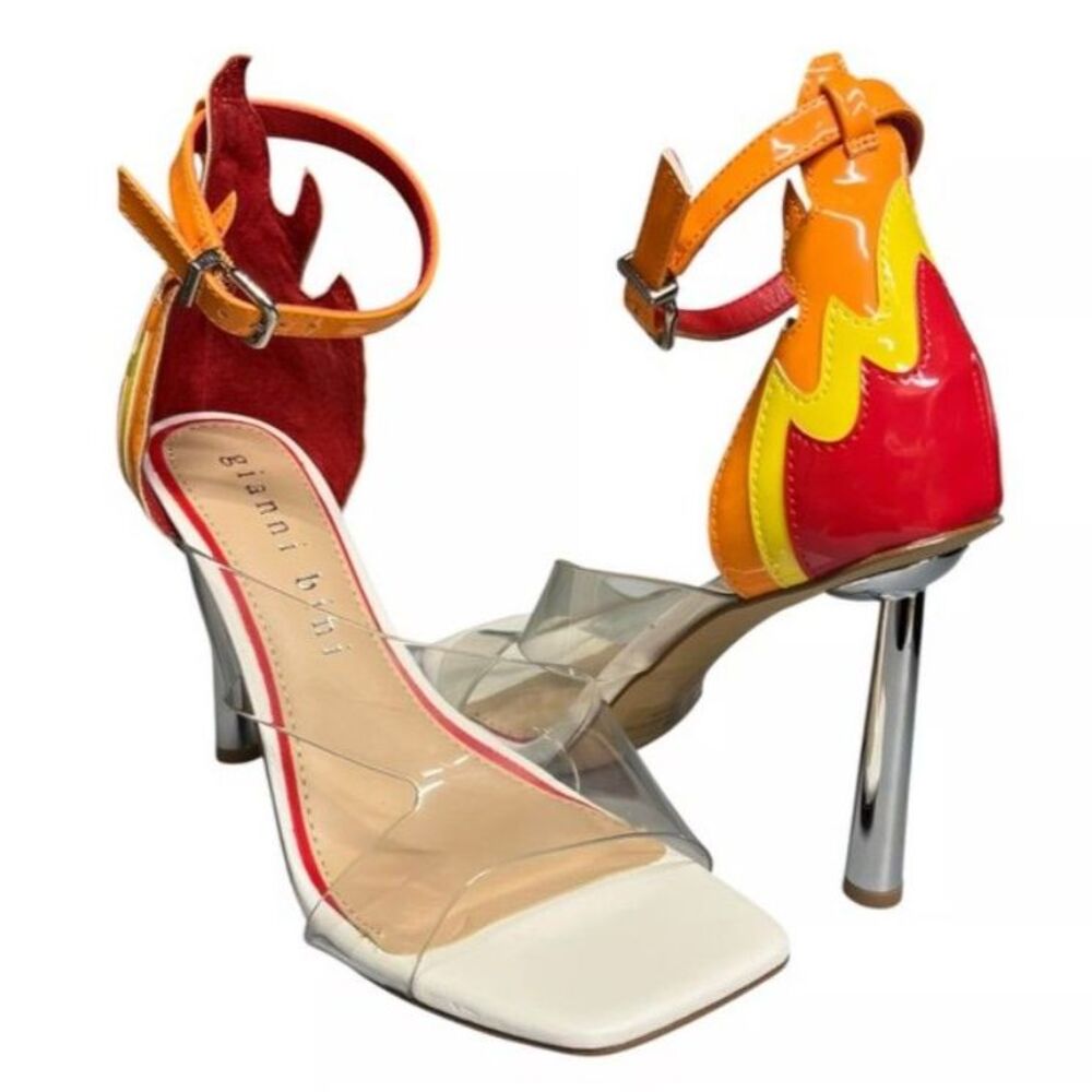 Gianni Bini Women's Red Orange Flame Patent Ankle Strap High Heel Sandals 7.5M